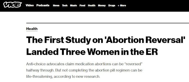 Vice misrepresents Creinin study on abortion pill reversal Image: Vice misrepresents Creinin study on abortion pill reversal