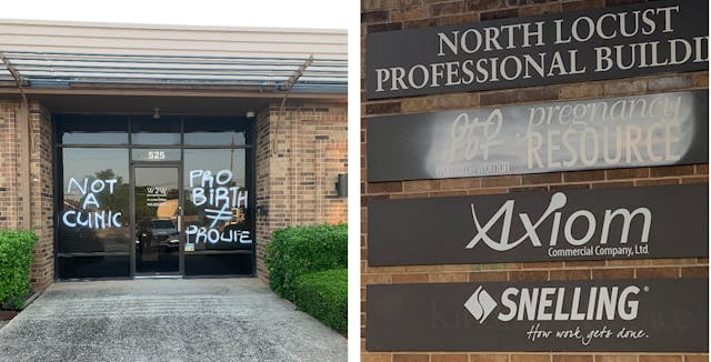 Woman to Woman Prolife Pregnancy Center and sign damaged by abortion extremists (Image credit: Carole Novielli) Image: Woman to Woman Prolife Pregnancy Center and sign damaged by abortion extremists (Image credit: Carole Novielli)