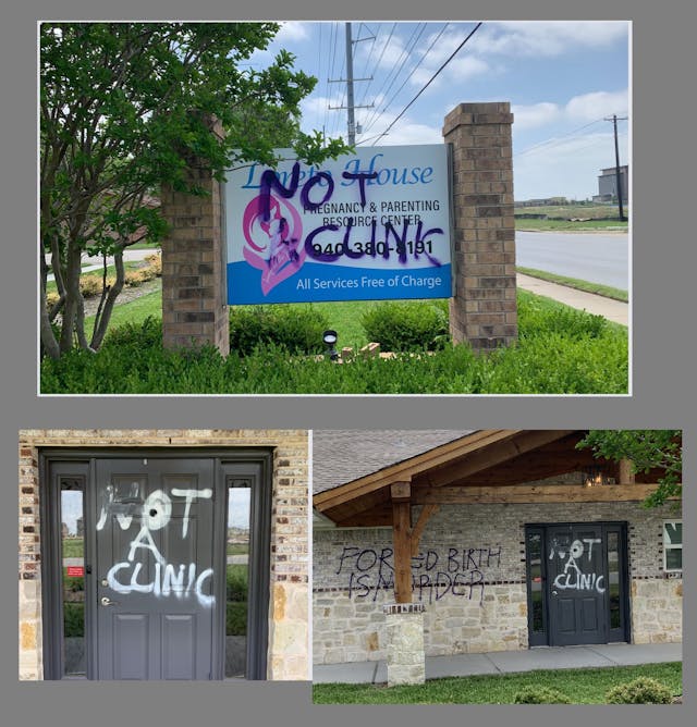 Loreto House pro-life Pregnancy Center vandalized in Denton Tx (Image credit: Carole Novielli) Image: Loreto House pro-life Pregnancy Center vandalized in Denton Tx (Image credit: Carole Novielli)