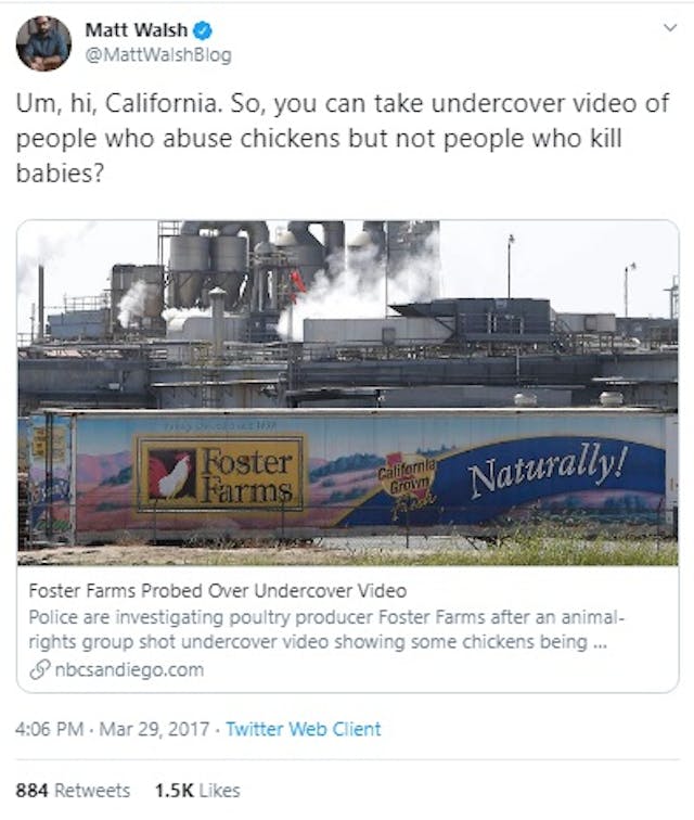 Matt Walsh Tweet undercover video animal rights V Planned Parenthood (Image: Twitter) Image: Matt Walsh Tweet undercover video animal rights V Planned Parenthood (Image: Twitter)