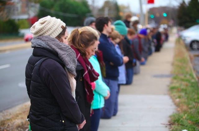 (Photo courtesy of Christendom College) Despite opposition, students from this college pray in ‘mega shields’ at abortion facility image