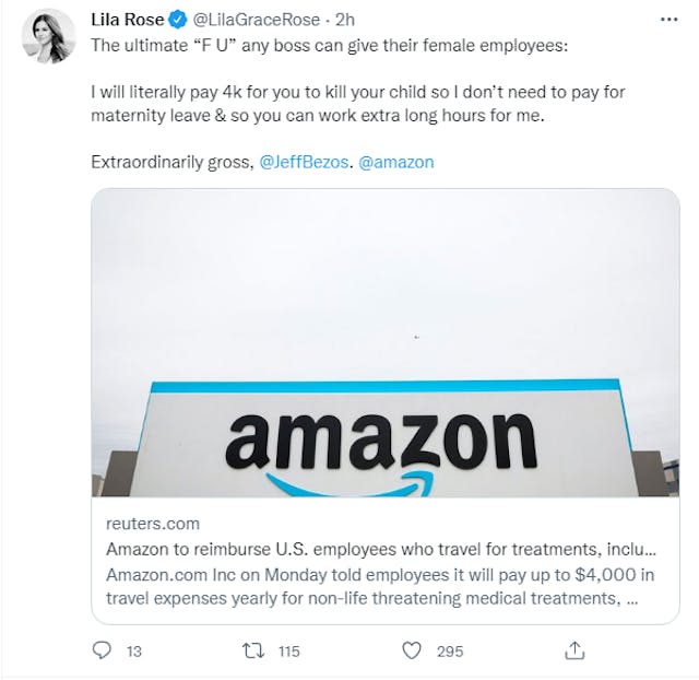 Amazon announces policy to reimburse employees for abortion travel image