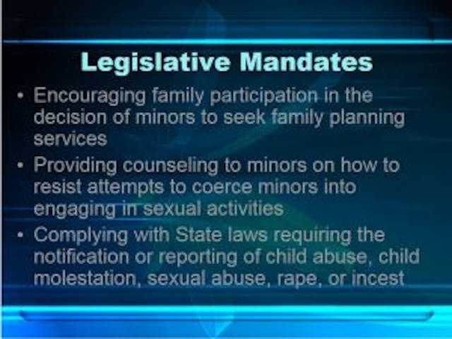 Legislative mandate to report child abuse under Title X Legislative mandate to report child abuse under Title X