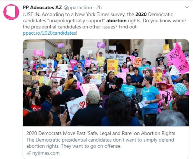 Image: 2020 Democrat Presidential Candidates unapologetically support abortion (Image Planned Parenthood on Twitter)