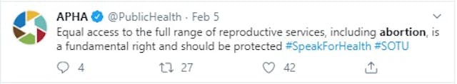American Public Health Association APHA supports abortion (Image credit: Twitter) Image: American Public Health Association APHA supports abortion (Image credit: Twitter)