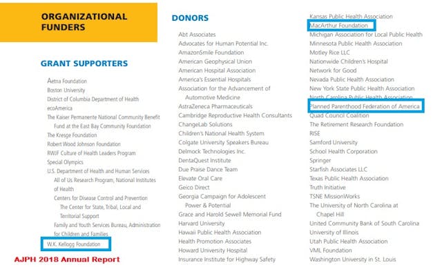 American Journal of Public Health part of APHA funded by Planned Parenthood and abortion orgs (Image AJPH 2018 AR) Image: American Journal of Public Health part of APHA funded by Planned Parenthood and abortion orgs (Image AJPH 2018 AR)