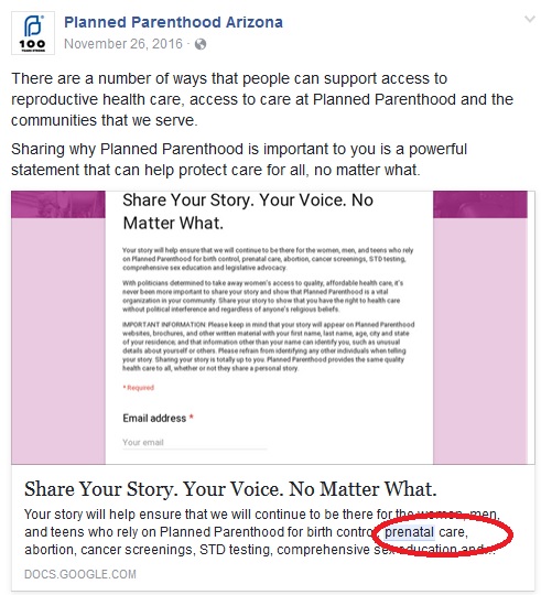 Arizona media outlet fails to fact check AZ Planned Parenthood CEO on prenatal care image