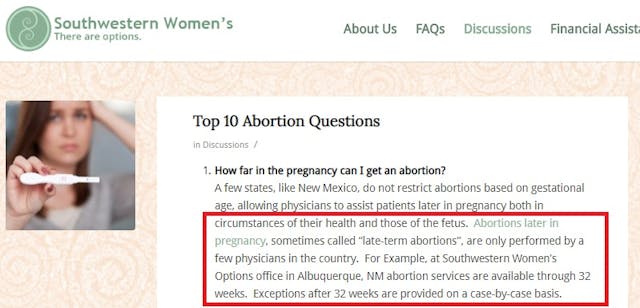 Image: Southwesters Women's abortions thru 32 weeks