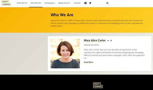 Equity Forward Senior Staffer linked to Planned Parenthood and NARAL Image: Equity Forward Senior Staffer linked to Planned Parenthood and NARAL