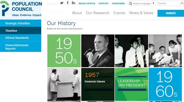 Image: Population Council founded by leaders of eugenics (Screen of PC website accessed 10292019)