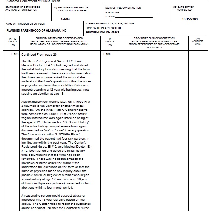 Planned Parenthood Birmingham failed to report suspicion of child sexual abuse
