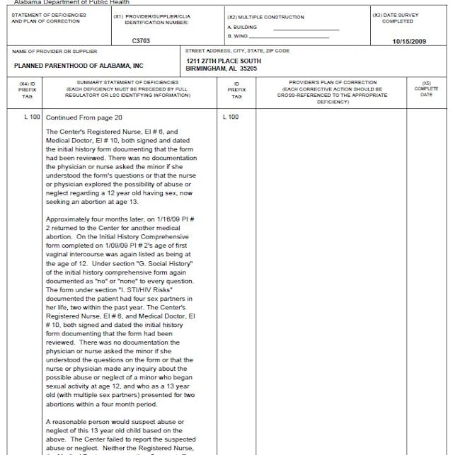 Planned Parenthood Birmingham failed to report suspicion of child sexual abuse Planned Parenthood Birmingham failed to report suspicion of child sexual abuse
