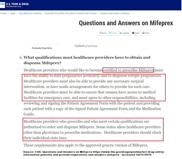 FDA website Mifeprex Questions abortion pill accessed 10212019 Image: FDA website Mifeprex Questions abortion pill accessed 10212019