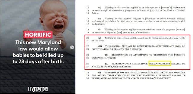 Live Action Instagram meme calls Maryland abortion bill promoting Infanticide Image: Live Action Instagram meme calls Maryland abortion bill promoting Infanticide
