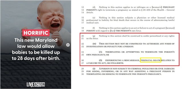 Image: Live Action Instagram meme calls Maryland abortion bill promoting Infanticide