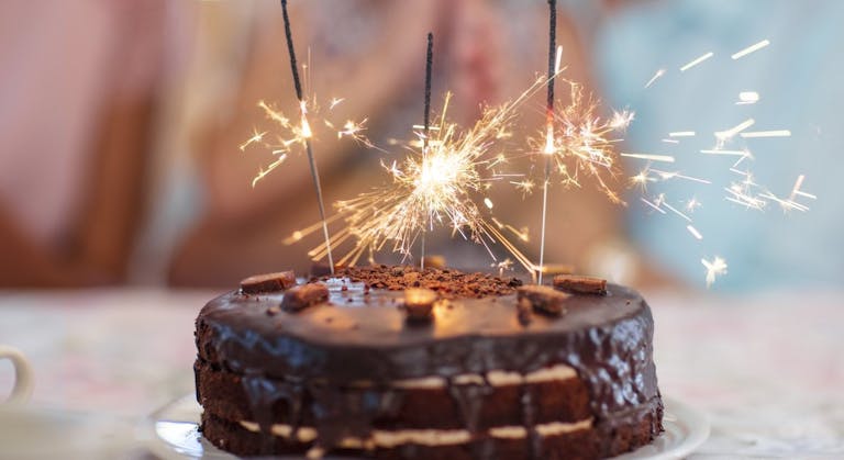 Chocolate birthday cake with sprklers