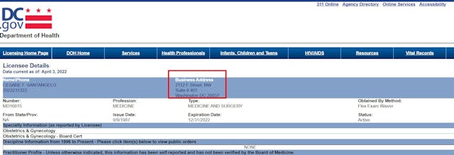 Abortionist Cesare Santangela medical board address same as Washington Surgi Clinic Image: Abortionist Cesare Santangela medical board address same as Washington Surgi Clinic