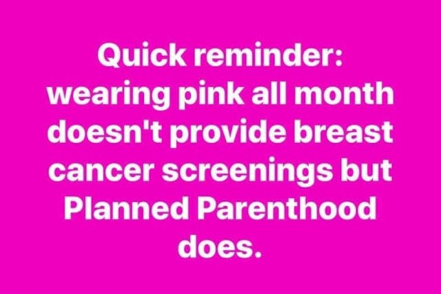 Breast Cancer Awareness Month 2019 — an individual’s Facebook post planned parenthood mammograms