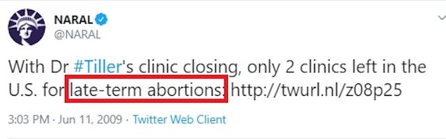 IMage: NARAL Tweets late term abortion (Image: Twitter)