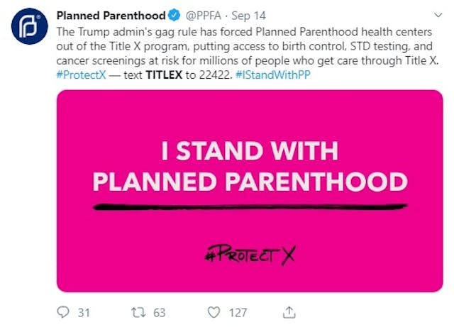 Image: Planned Parenthood blames Trump for loosing TitleX funds (Image: Twitter)