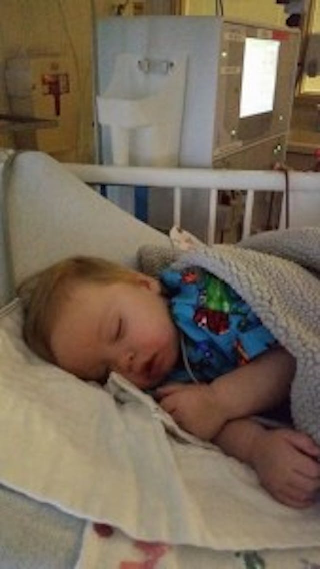 Easton resting at the hospital. easton sleeping