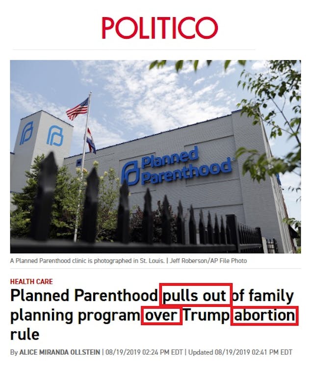 Politico Headline Planned Parenthood refuses funds TitleX Image: Politico Headline Planned Parenthood refuses funds TitleX 2