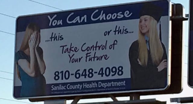 Sanilac County Health Department billboard. billboard, pregnant