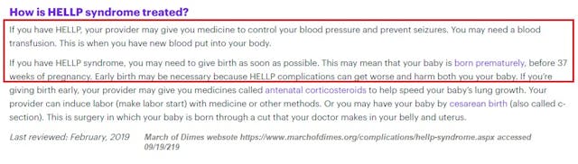 March of Dimes HELLP Syndrome does not mention abortion as treatment Image: March of Dimes HELLP Syndrome