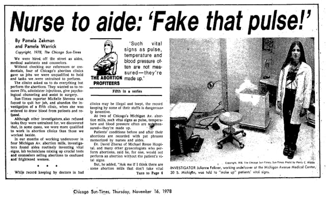 Chicago Sun Times The Abortion Profiteers series 1978 Image: Chicago Sun Times The Abortion Profiteers series 1978