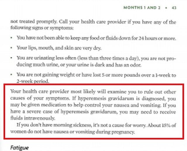 ACOG Hyperemesis in Book (Your Pregnancy and Childbirth Month to Month) Image: ACOG Hyperemesis in Book (Your Pregnancy and Childbirth Month to Month)