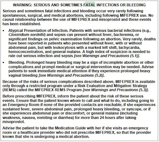 Abortion pill Mifeprex FDA warning label (2016) Abortion pill Mifeprex FDA warning label (2016)