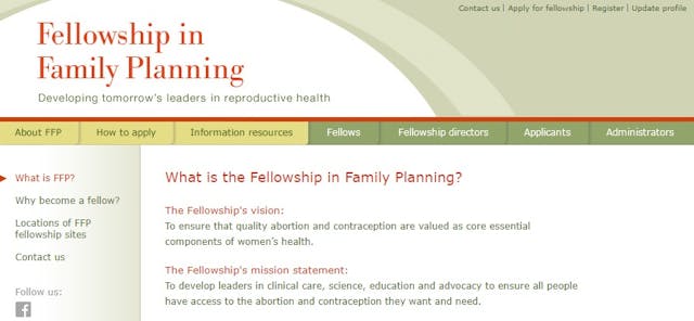 Fellowship in Family Planning (FFP) mission statement is abortion (Image credit: June 2018 screen shot from FFP website) Image: Fellowship in Family Planning (FFP) mission statement is abortion