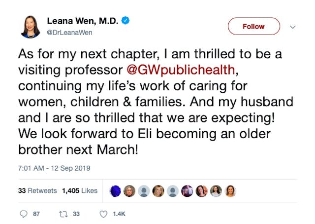 Leana Wen pregnancy tweet