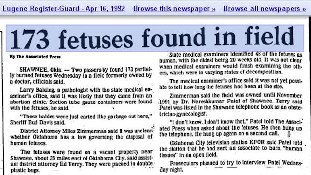 Oklahoma abortion doc burns aborted babies in field Image: Oklahoma abortion doc burns aborted babies in field