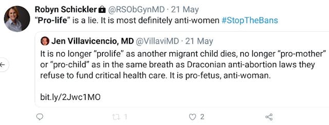 Image: Robyn Schickler calls prolife a lie (Image: Twitter)