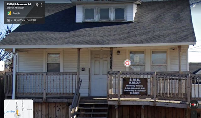 Image: American Mail Order Pharmacy (AMOP) ships abortion pills out of Car Sales building Google Street Image taken 030922