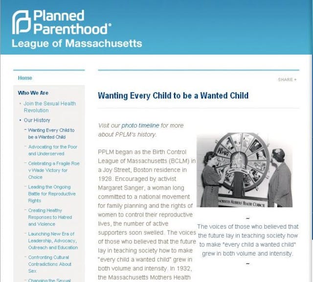 Planned Parenthood website slogan "Wanting Every Child to be a Wanted Child"