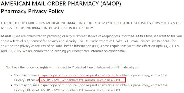 Abortion Pill Pharmacy AMOP privacy notice Image: Abortion Pill Pharmacy AMOP privacy notice