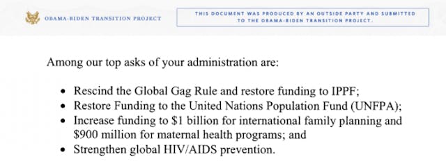 2008 IPPFA and PPFA request to Obama Administration