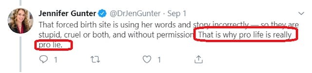 Jen Gunter pro-life is pro lie (Image: Twitter) Image: Jen Gunter pro-life is pro lie (Image: Twitter)