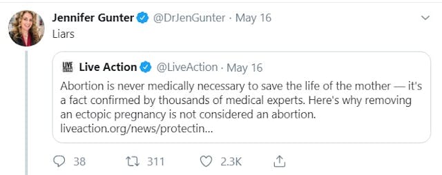 Jen Gunter calls Live Action “liars” (Image: Twitter) Image: Jen Gunter calls Live Action "liars" (Image: Twitter)