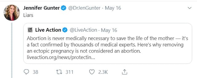 Image: Jen Gunter calls Live Action "liars" (Image: Twitter)