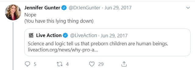 Jen Gunter tweets to Live Action (Image: Twitter) Image: Jen Gunter tweets to Live Action (Image: Twitter)