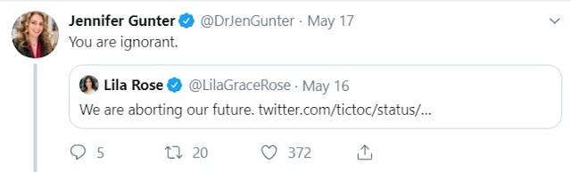 Image: Jen Gunter calls Lila Rose ignorant (Image: Twitter)