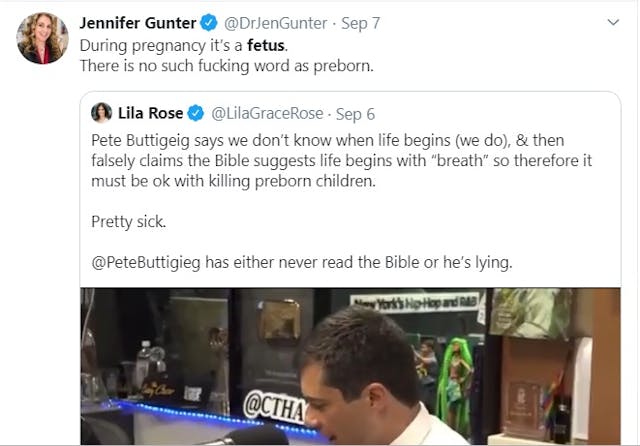 Image: Jen Gunter tweets to Lila Rose (Image: Twitter)