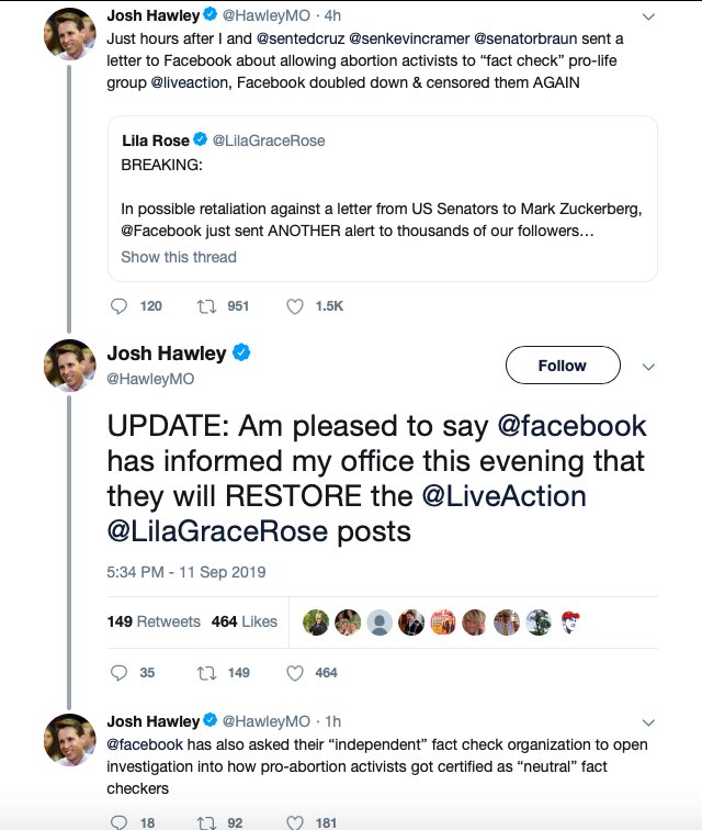 Tweets by Senator Josh Hawley (Twitter)