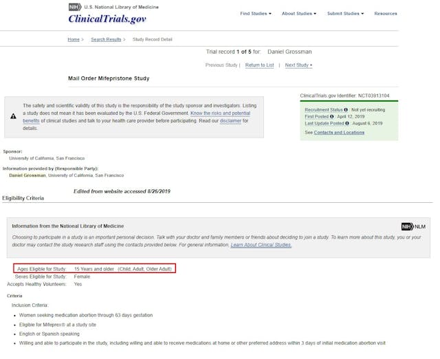 Image: Abortion pill trial by Pharmacy Mail Order conducted by UCSF and Danial Grossman