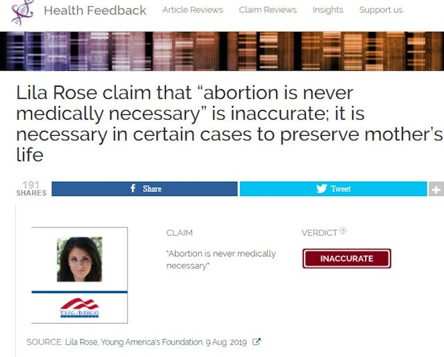 Health Feedback fact check Lila Rose Image: Health Feedback fact check Lila Rose