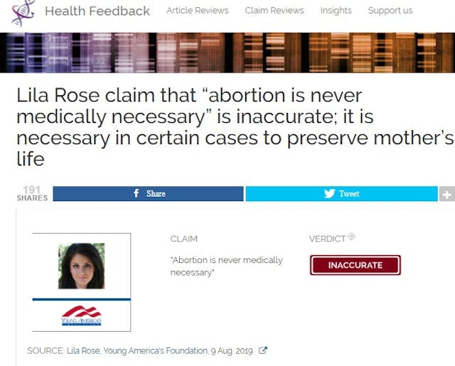 Image: Health Feedback fact check Lila Rose