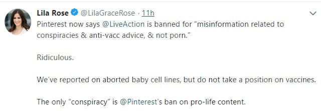 Image: Lila Rose Tweet on Pinterest blocking Live Action